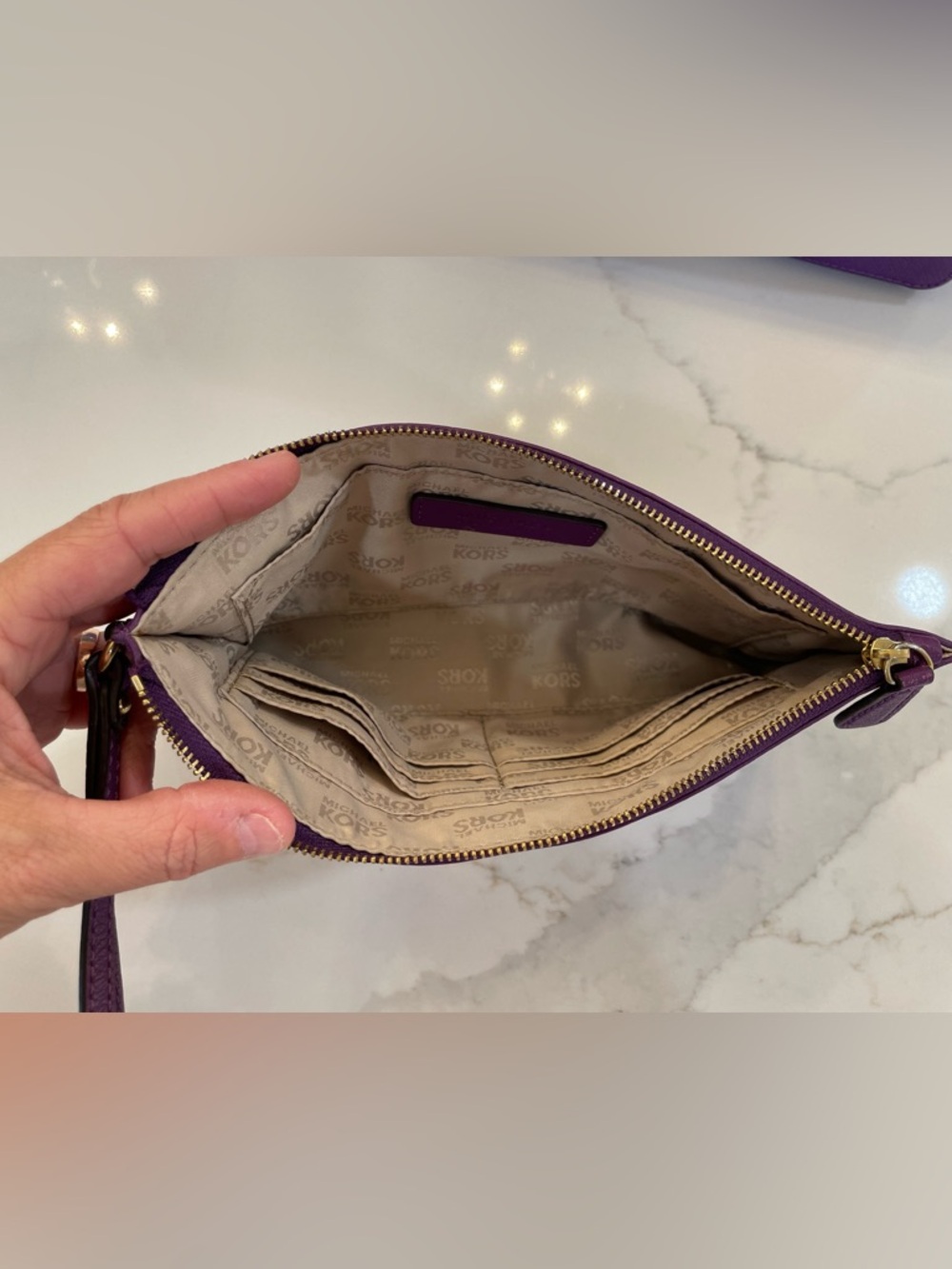 Michael Kors Plum Saffiano Leather Tote with Gold MK Emblem and Matching Wallet - Picture 6 of 6